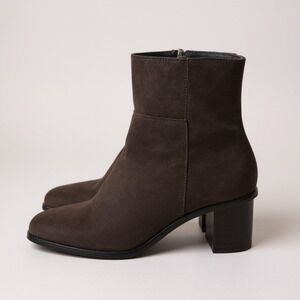 Patina Portland Leather Green Suede Block Heel booties Minimalist Handmade